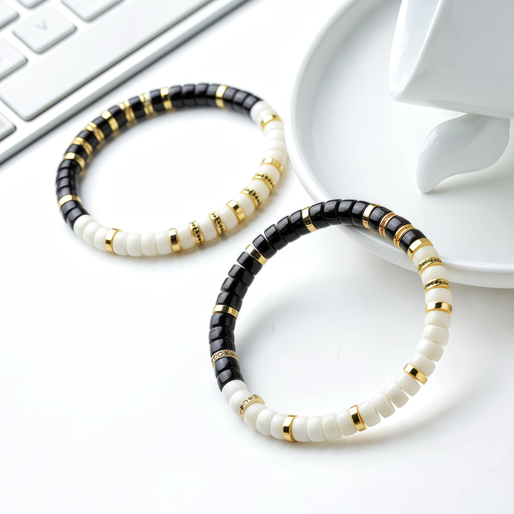 KARMANE | PULSERA BODHI NATURAL BLANCO Y NEGRO