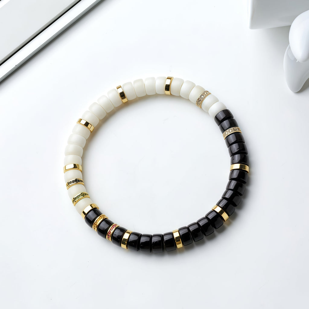 KARMANE | PULSERA BODHI NATURAL BLANCO Y NEGRO