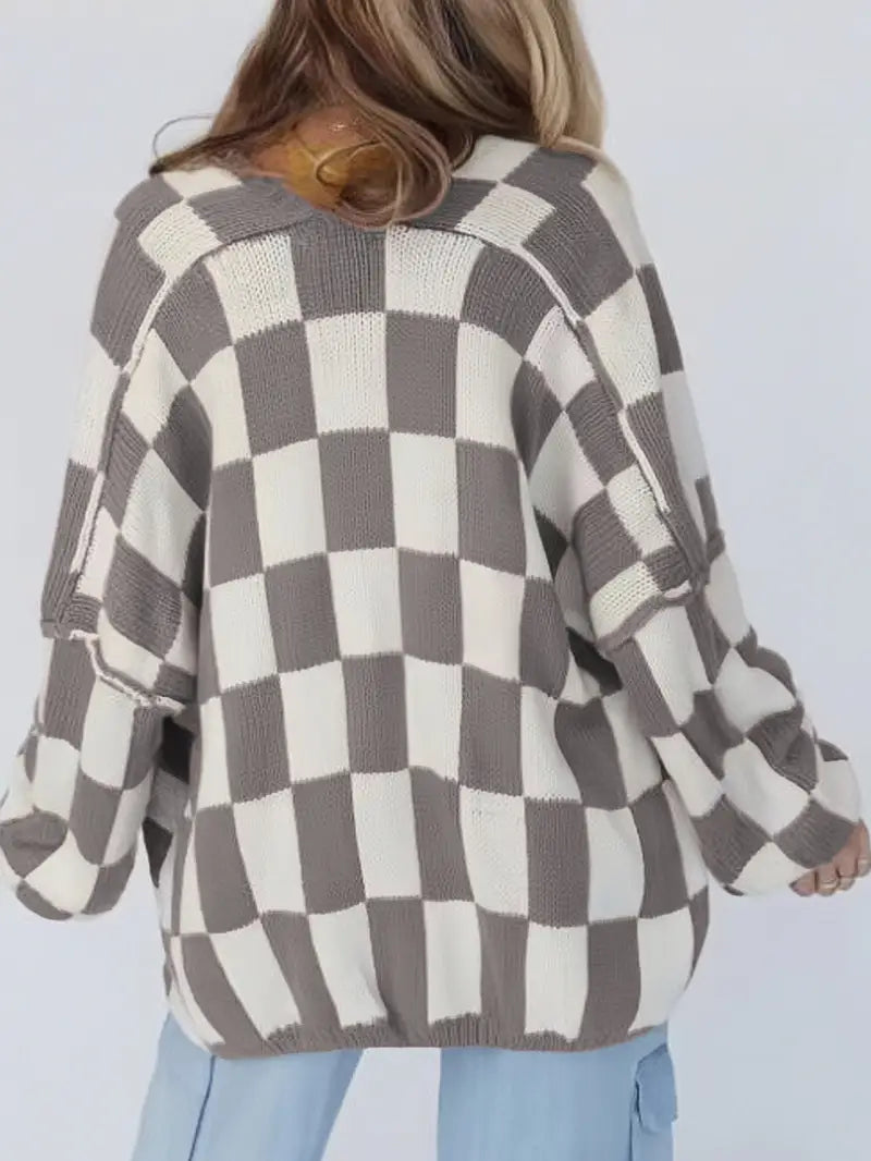 ECHIQUELINE | CARDIGAN DE PUNTO A CUADROS TIPO DAMERO