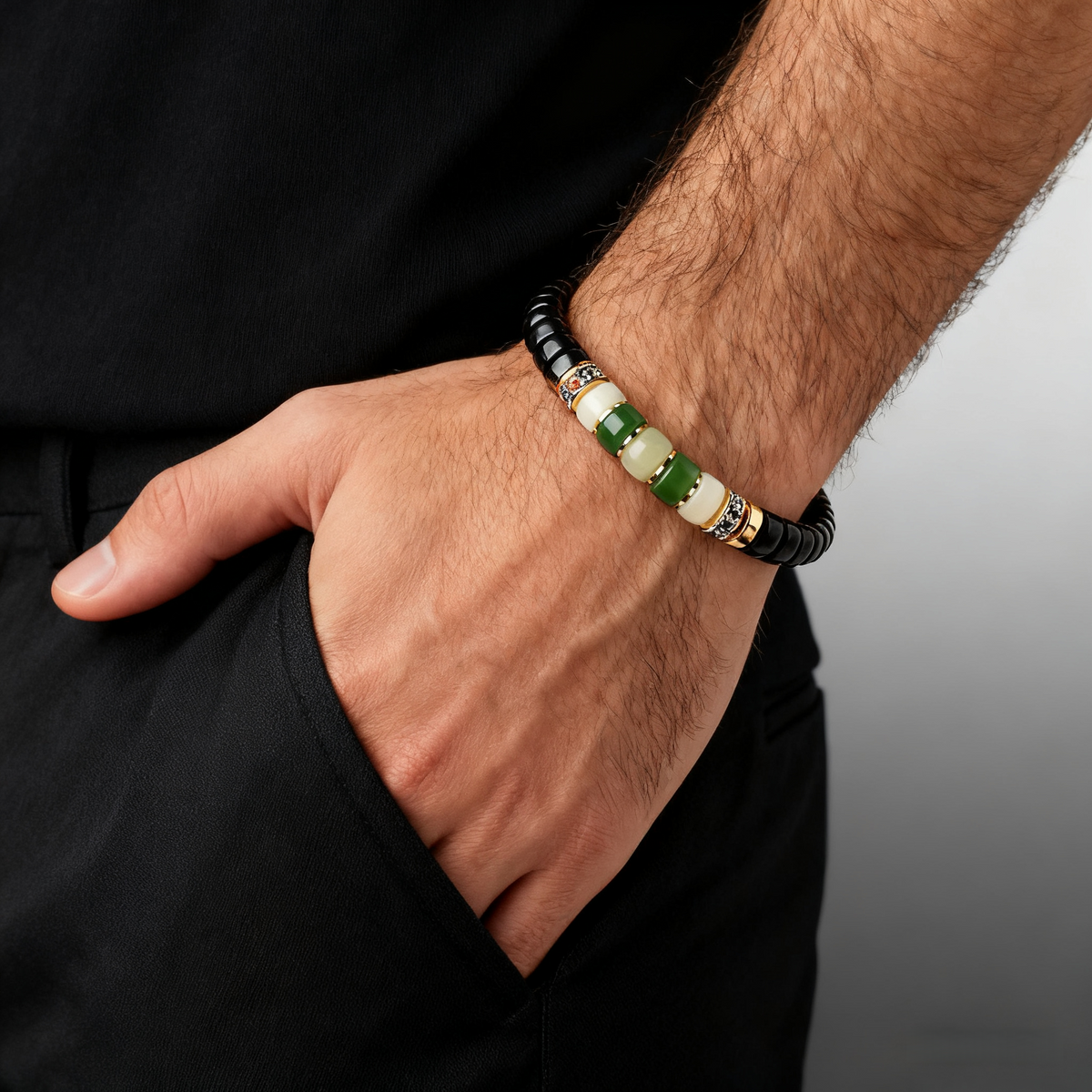 JADENOVA | PULSERA DE PEDICELO DE COCO CON ACENTOS DE JADE