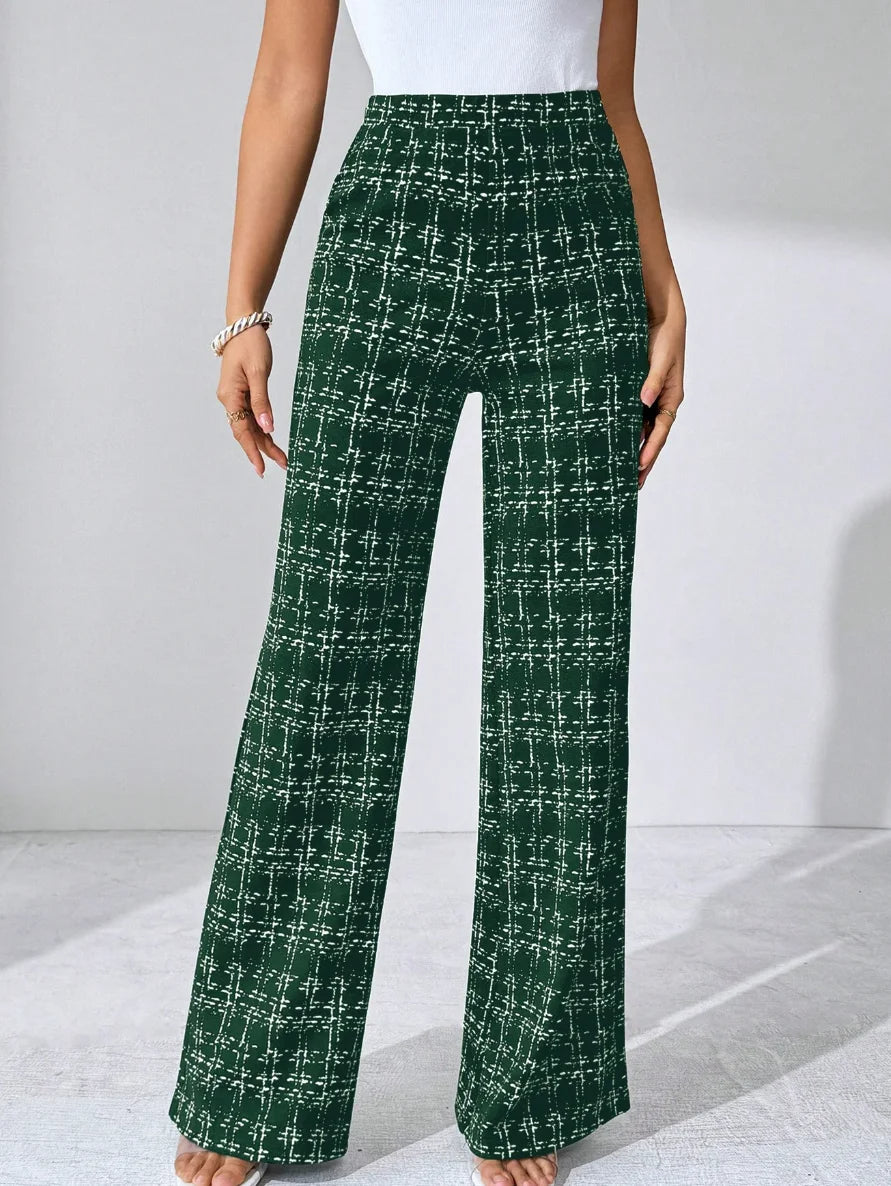 EVASELLE | PANTALON ACAMPANADO DE TWEED A CUADROS