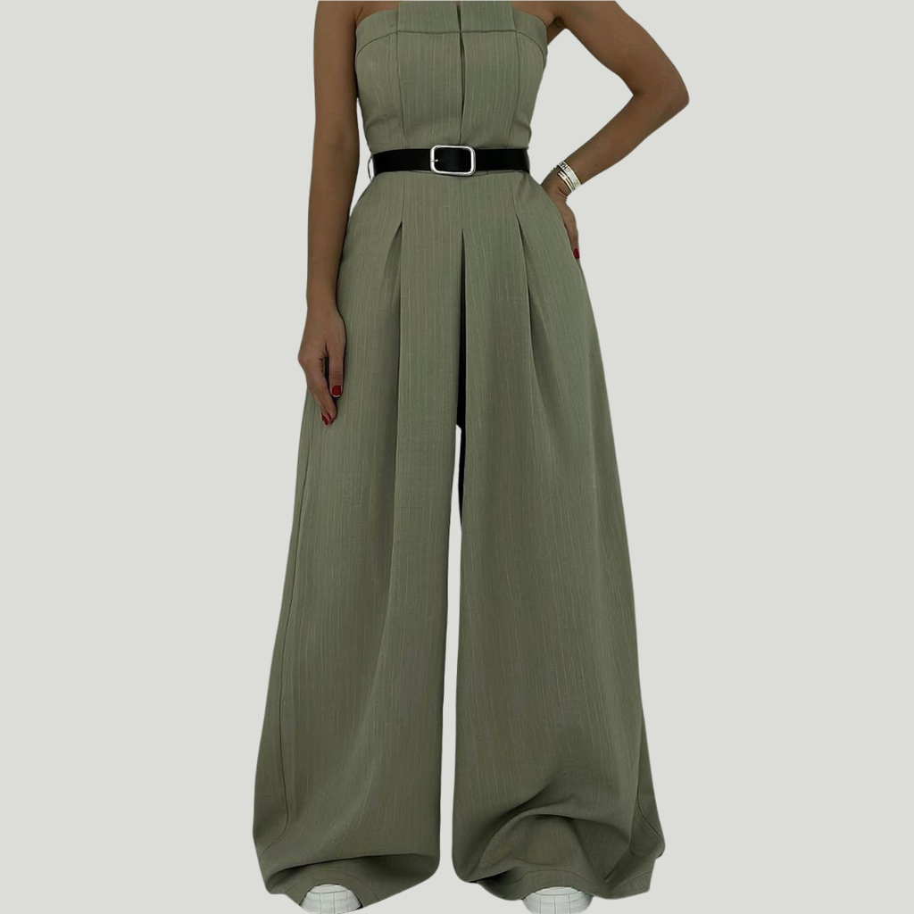 Conjunto de tacto suave compuesto por un mono de pierna ancha y una chaqueta