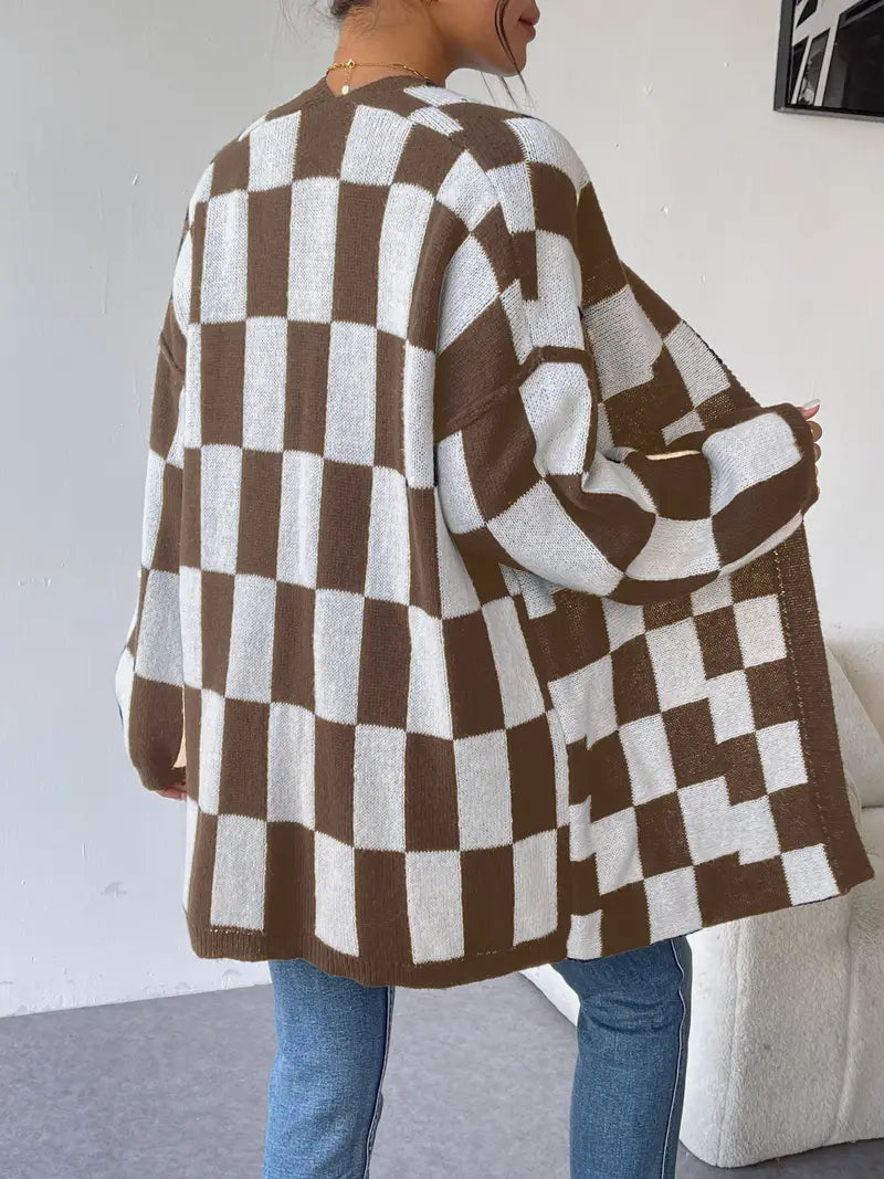 ECHIQUELINE | CARDIGAN DE PUNTO A CUADROS TIPO DAMERO