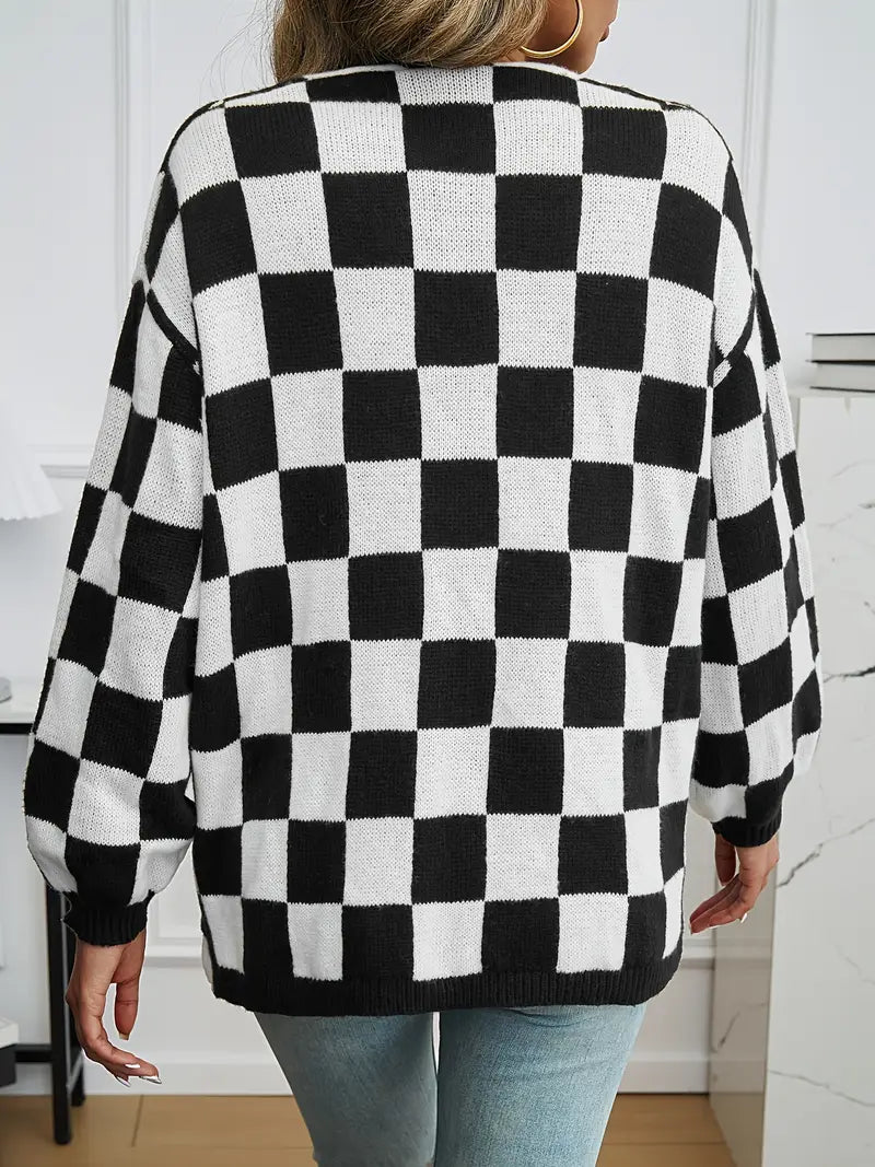 ECHIQUELINE | CARDIGAN DE PUNTO A CUADROS TIPO DAMERO