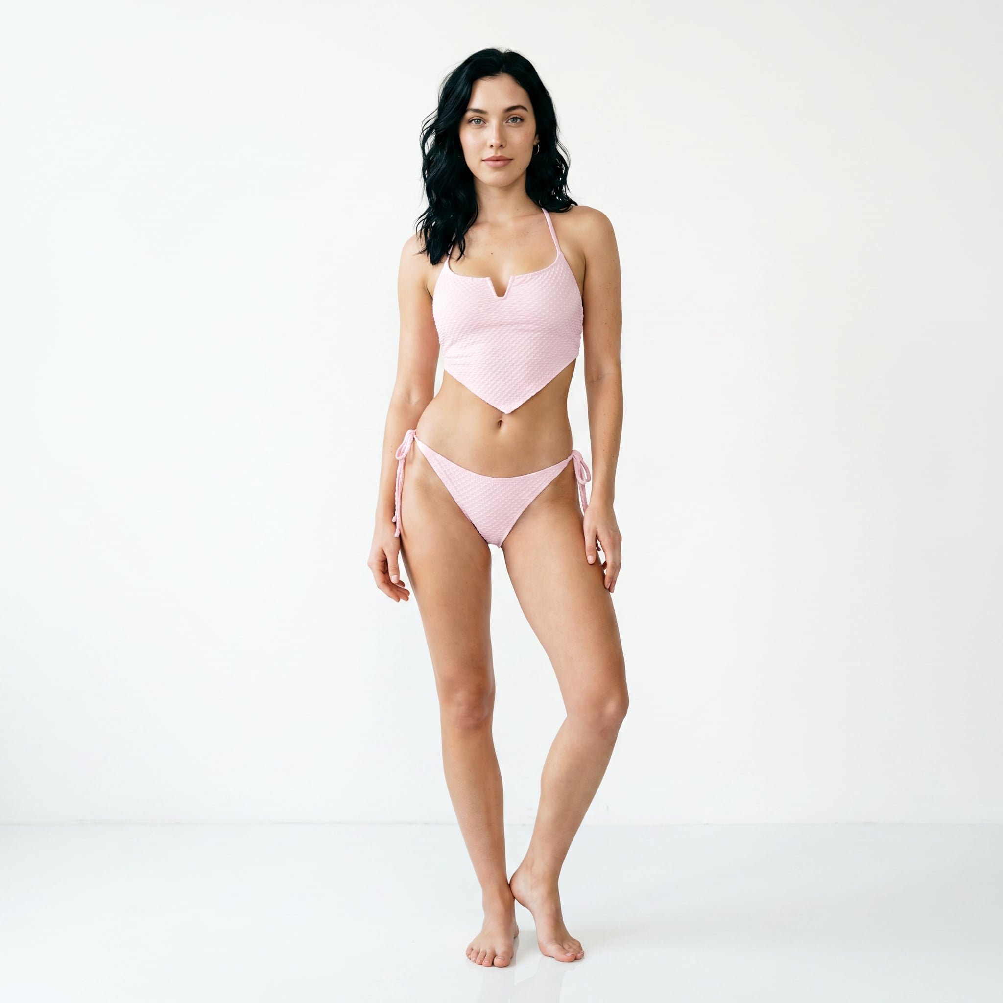 Set Tankini Vintage de Triángulo a Cuadros Combinados en Rosa