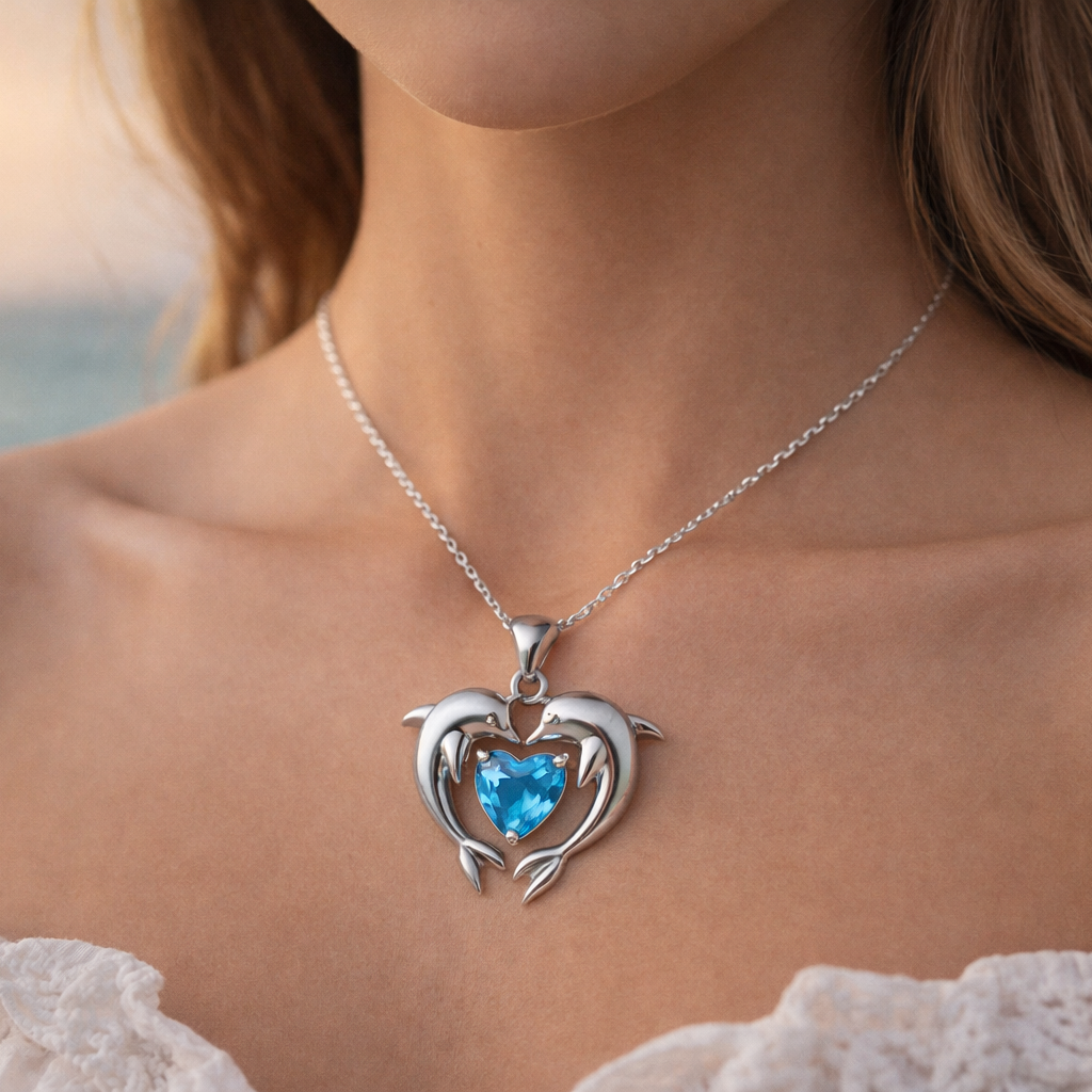 Collar con colgante de delfín y corazón