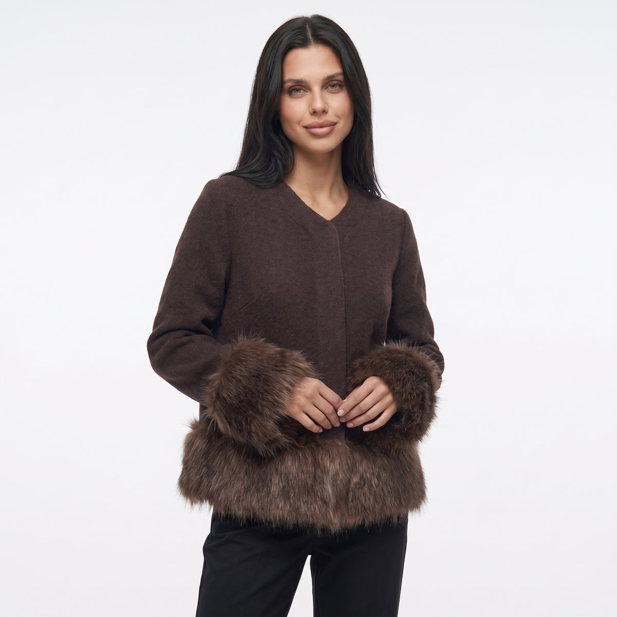 GARNITURFUR | CHAQUETA CON RIBETE DE PIEL