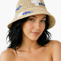 Sombrero de Sol Beige Calado con Bordado