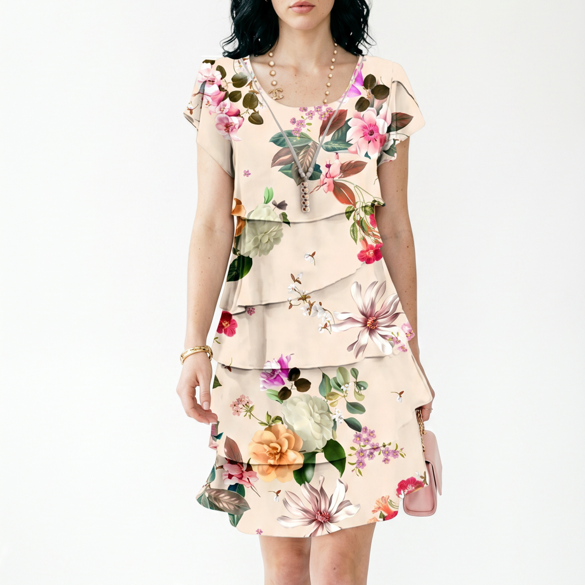 Vestido elegante fluido con volantes