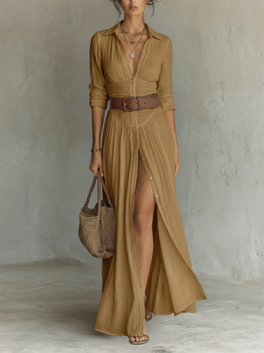Vestido maxi plisado y fluido