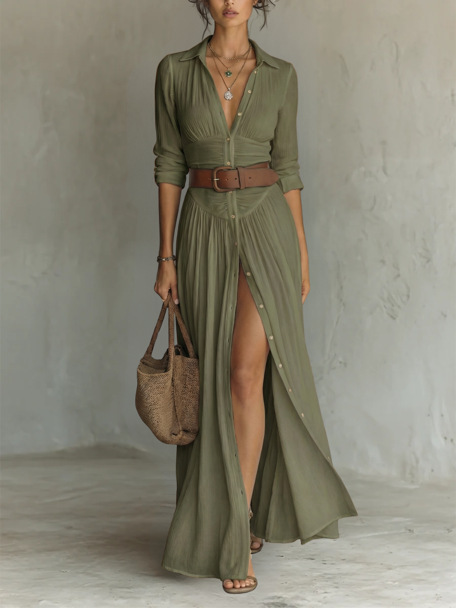 Vestido maxi plisado y fluido