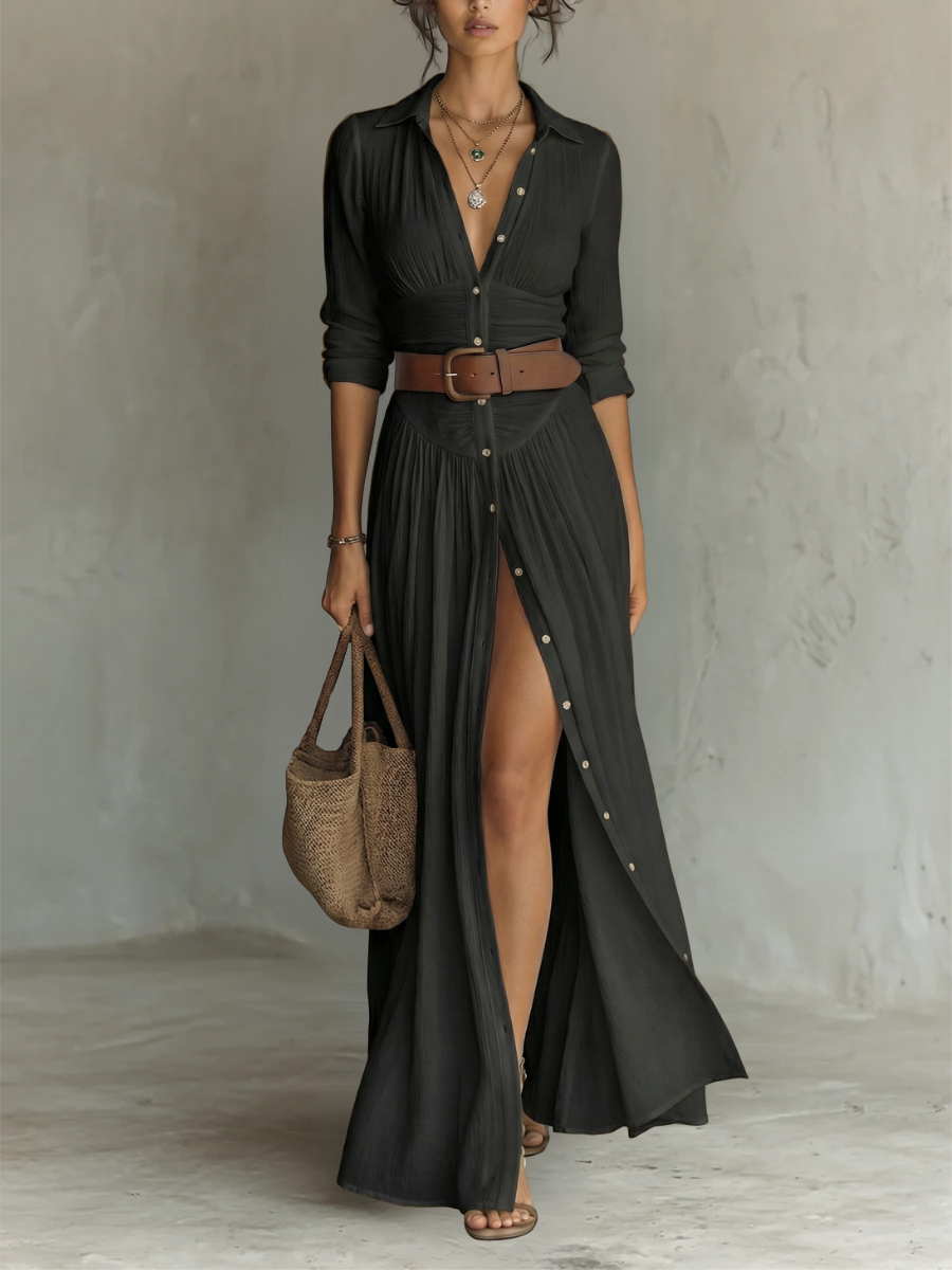 Vestido maxi plisado y fluido