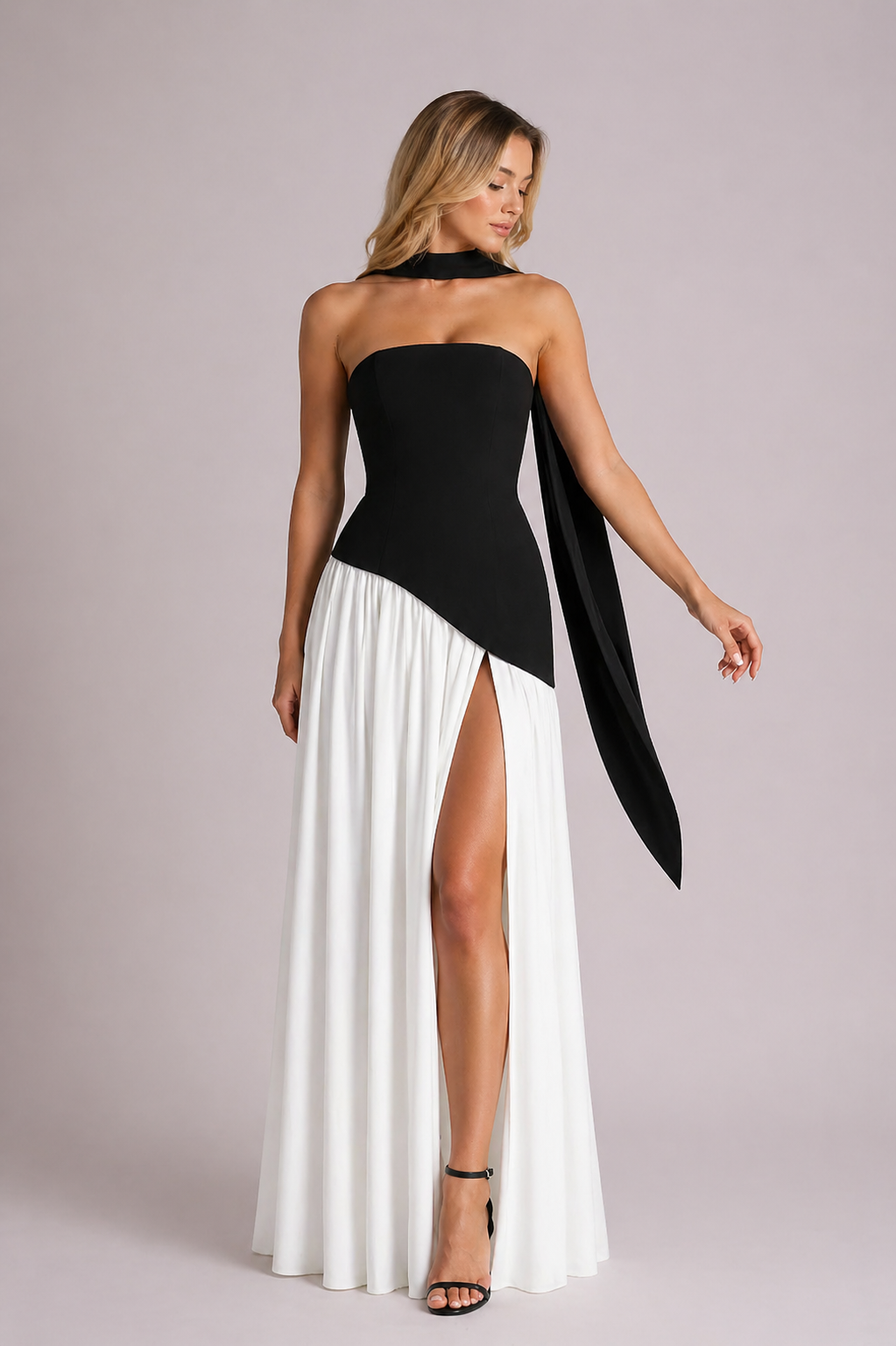 Vestido de noche elegante sin tirantes