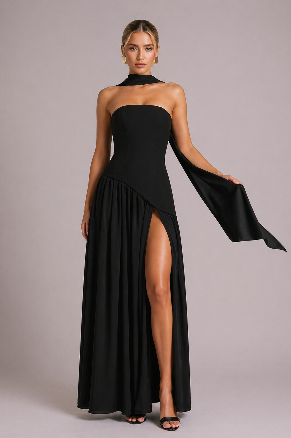Vestido de noche elegante sin tirantes