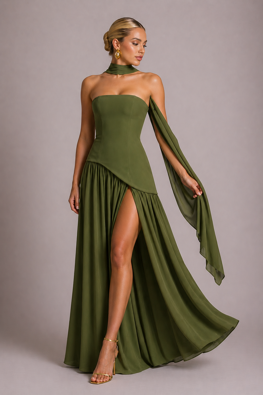 Vestido de noche elegante sin tirantes