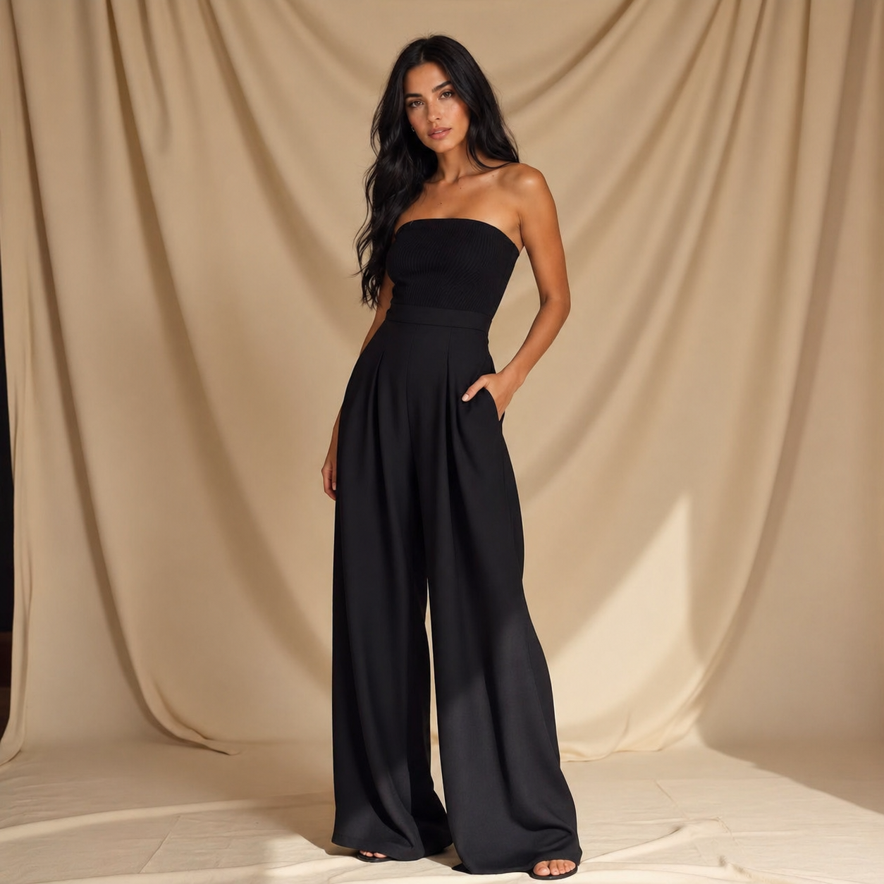 Mono strapless sofisticado con corte fluido