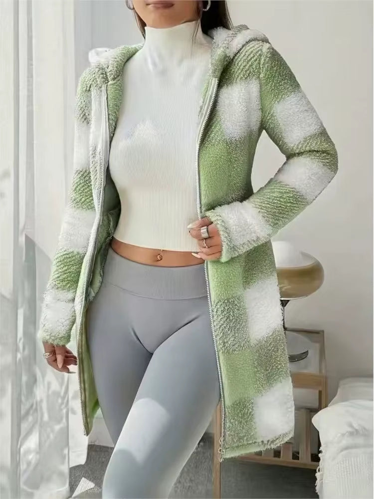 CARREAUPOLAIRE | CHAQUETA SHERPA A CUADROS CON CAPUCHA