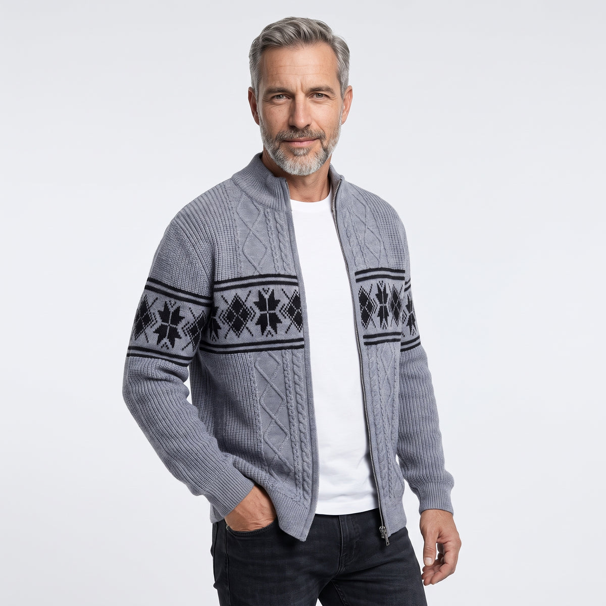 FJORDELLE | CARDIGAN DE PUNTO NORDICO CON CREMALLERA