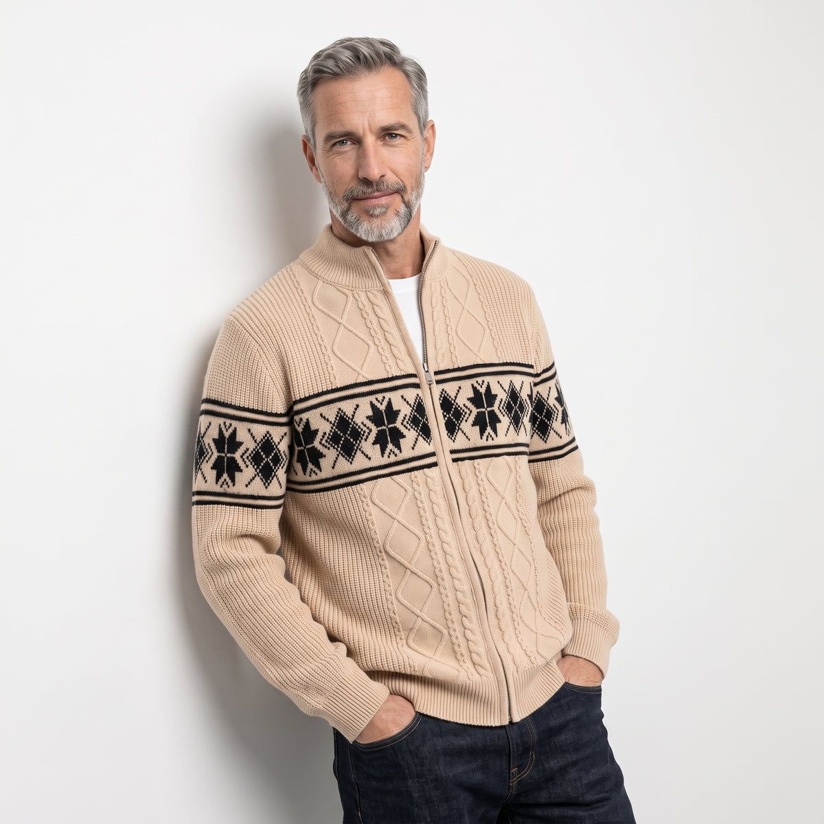 FJORDELLE | CARDIGAN DE PUNTO NORDICO CON CREMALLERA