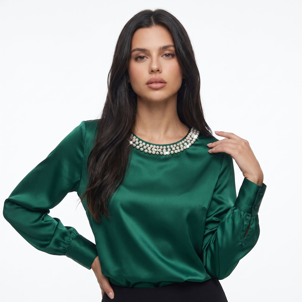 PERLESOIE | BLUSA DE SATEN CON PERLAS