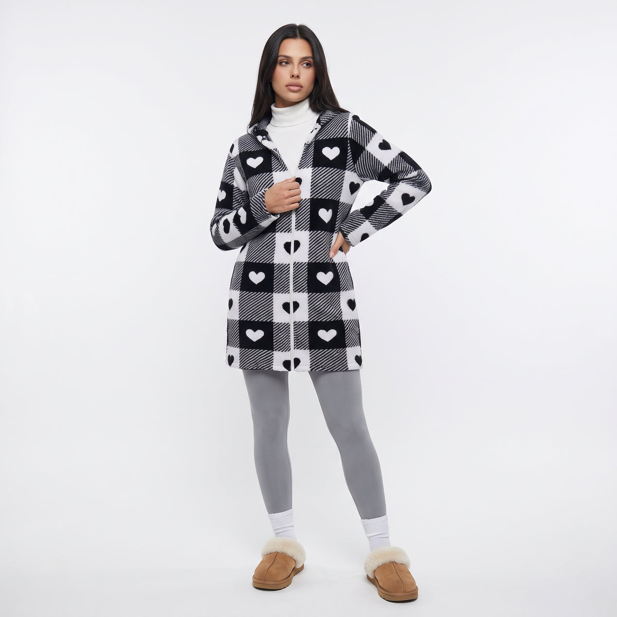 CARREAUPOLAIRE | CHAQUETA SHERPA A CUADROS CON CAPUCHA