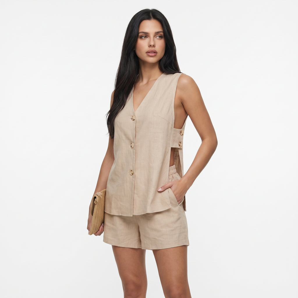 LINNEA | CONJUNTO DE LINO SIN MANGAS DE ESTILO RELAJADO