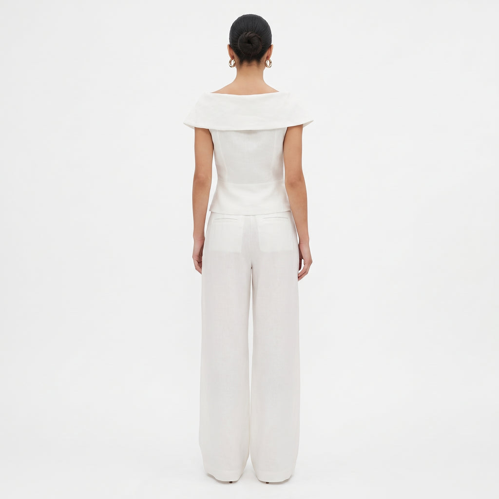 ANAELLE | CONJUNTO TOP ASIMETRICO Y PANTALON PALAZZO
