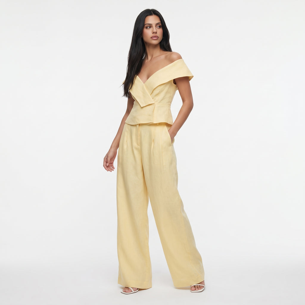 ANAELLE | CONJUNTO TOP ASIMETRICO Y PANTALON PALAZZO