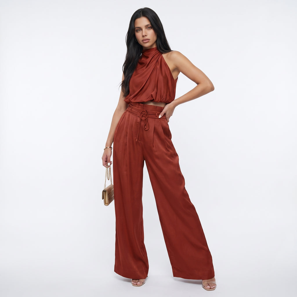 ELOUAN | CONJUNTO DOS PIEZAS CON TOP FLUIDO Y PANTALON PALAZZO