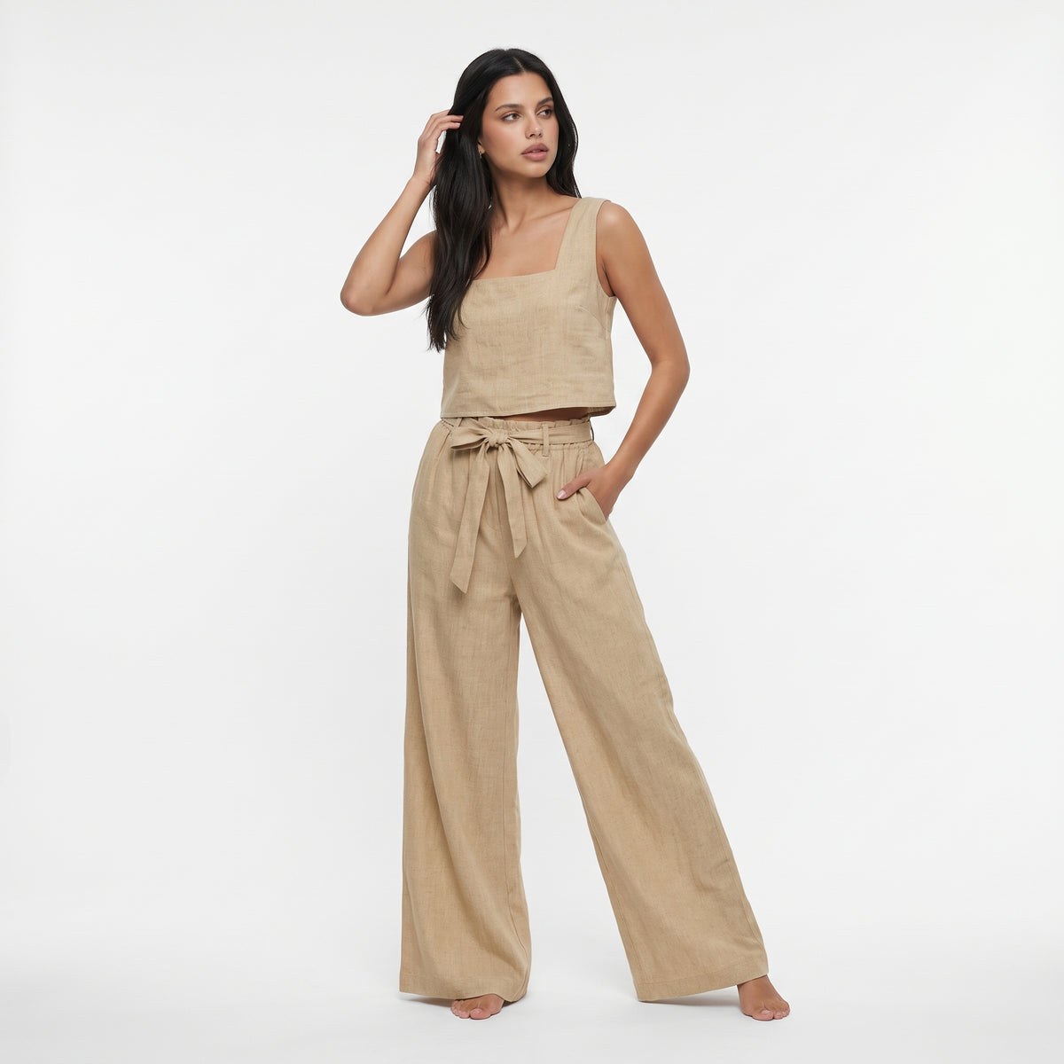 AUDRINE | CONJUNTO DE LINO CON BLUSA  Y PANTALON