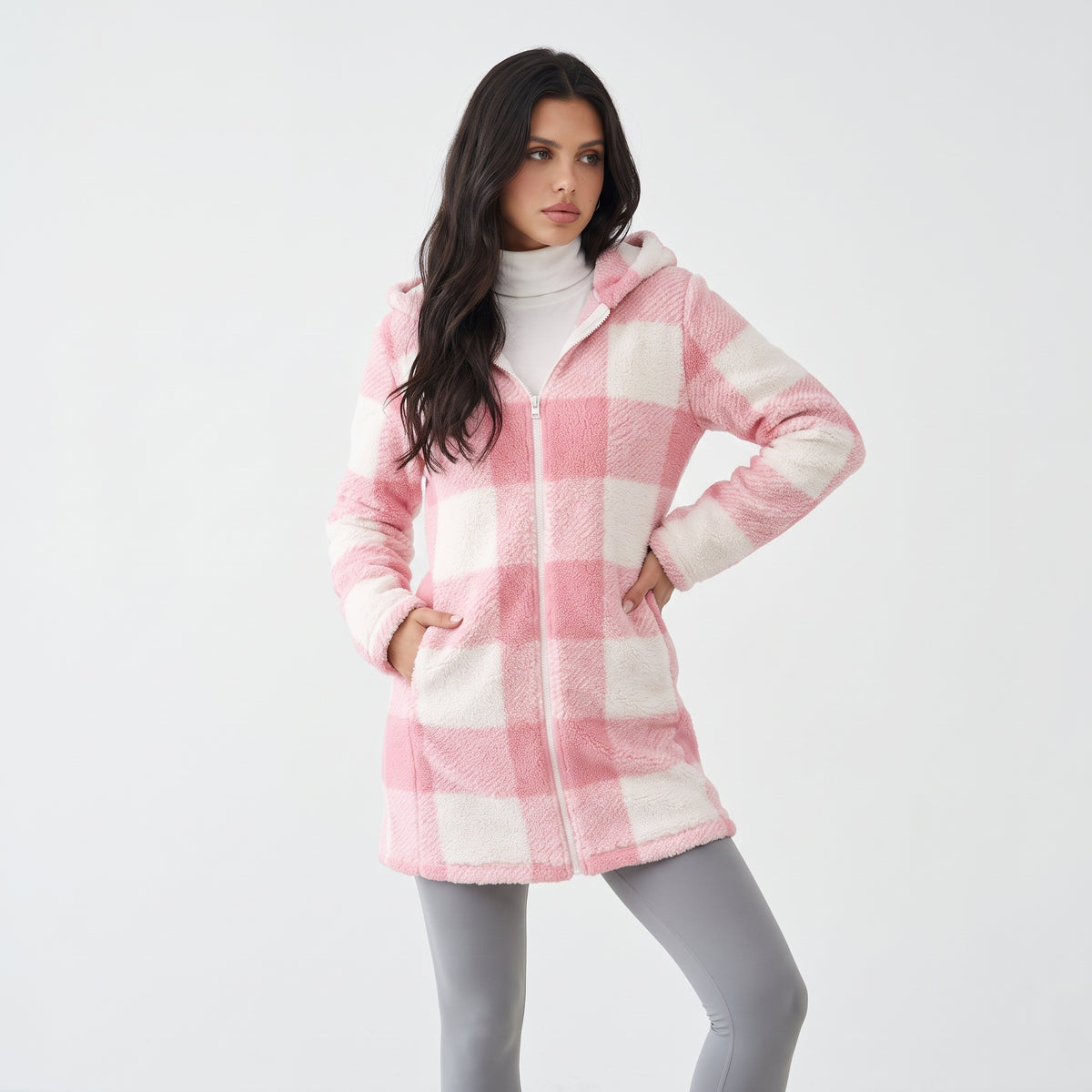 CARREAUPOLAIRE | CHAQUETA SHERPA A CUADROS CON CAPUCHA