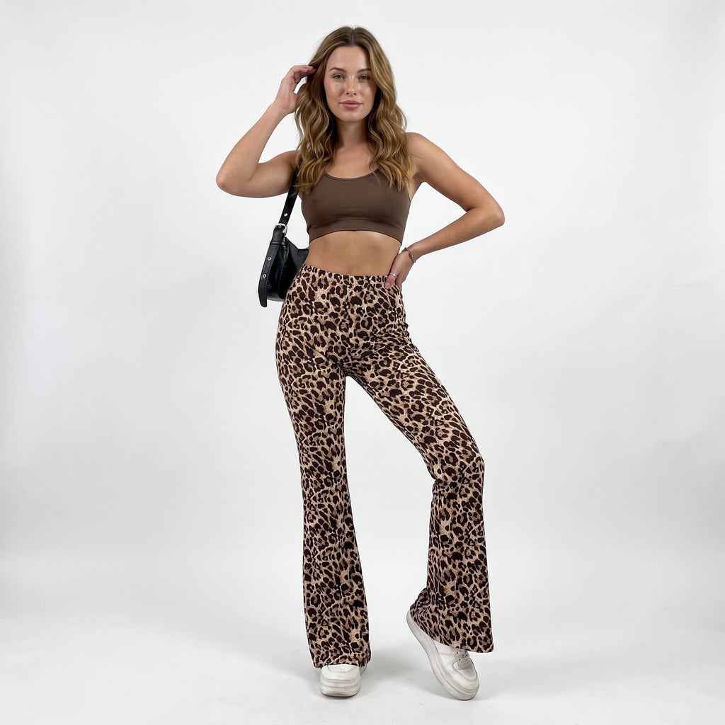 FELINE | PANTALONES BOOTCUT CON ESTAMPADO DE LEOPARDO