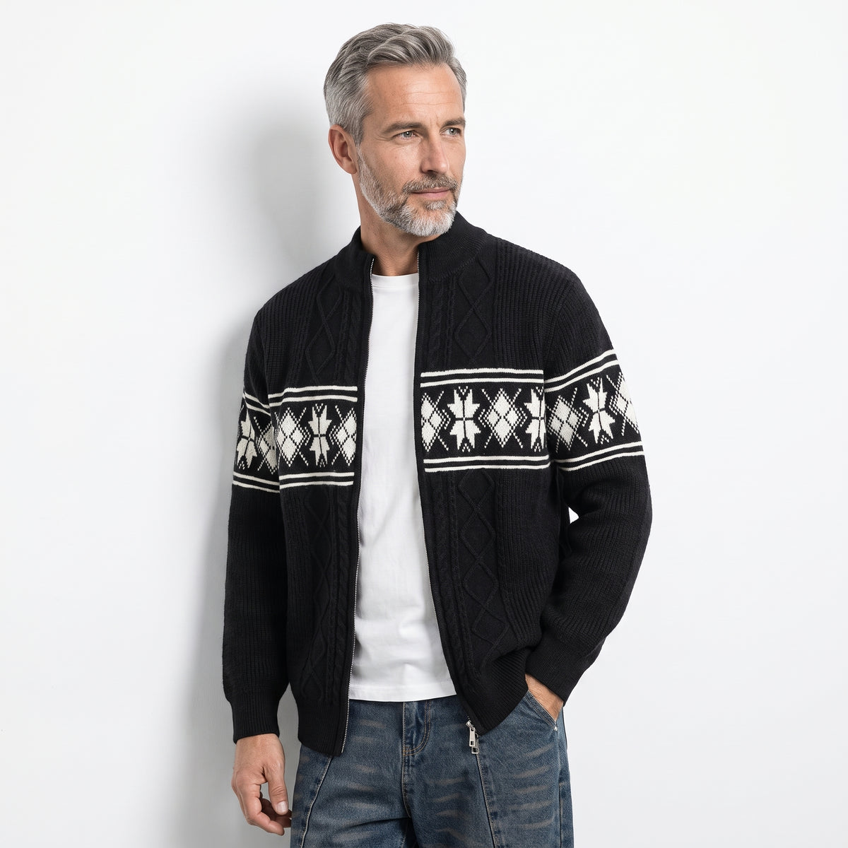 FJORDELLE | CARDIGAN DE PUNTO NORDICO CON CREMALLERA