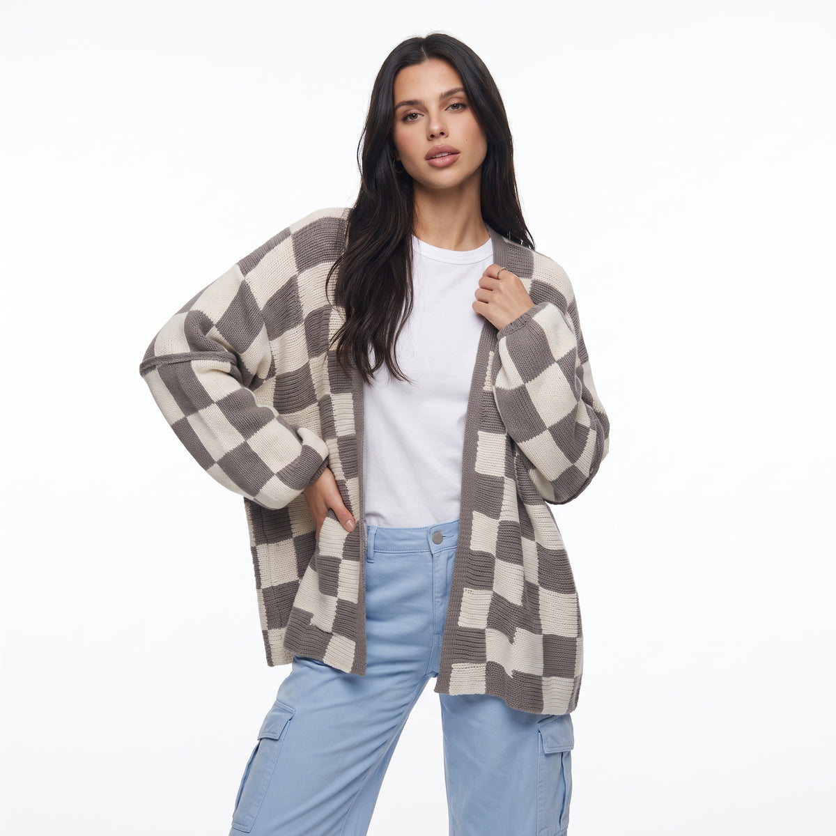 ECHIQUELINE | CARDIGAN DE PUNTO A CUADROS TIPO DAMERO