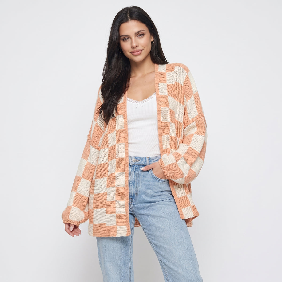 ECHIQUELINE | CARDIGAN DE PUNTO A CUADROS TIPO DAMERO