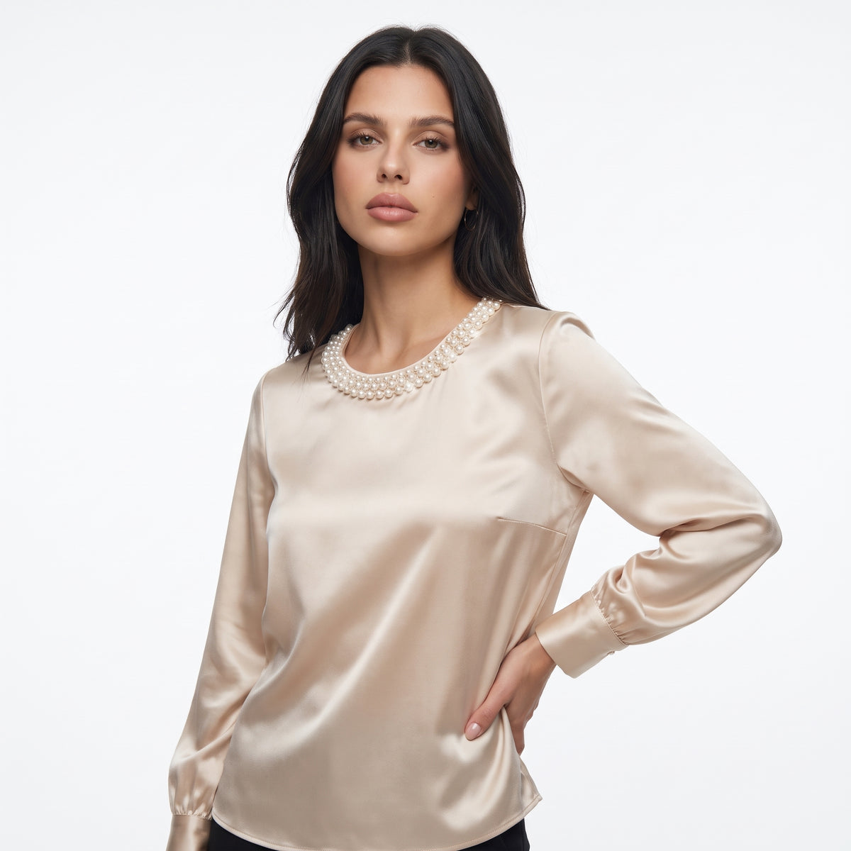 PERLESOIE | BLUSA DE SATEN CON PERLAS