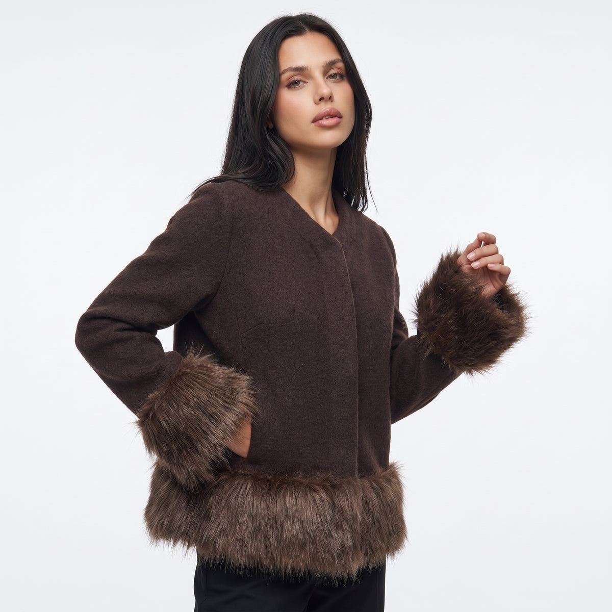 GARNITURFUR | CHAQUETA CON RIBETE DE PIEL