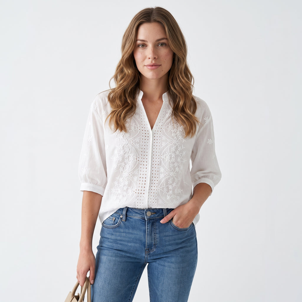 ROSALIE | BLUSA BLANCA ELEGANTE CON MANGAS ABULLONADAS