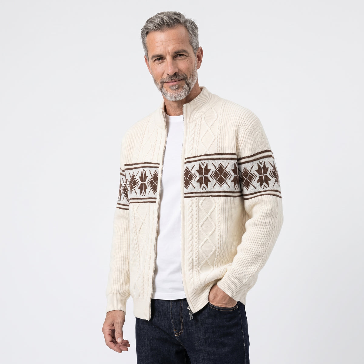 FJORDELLE | CARDIGAN DE PUNTO NORDICO CON CREMALLERA