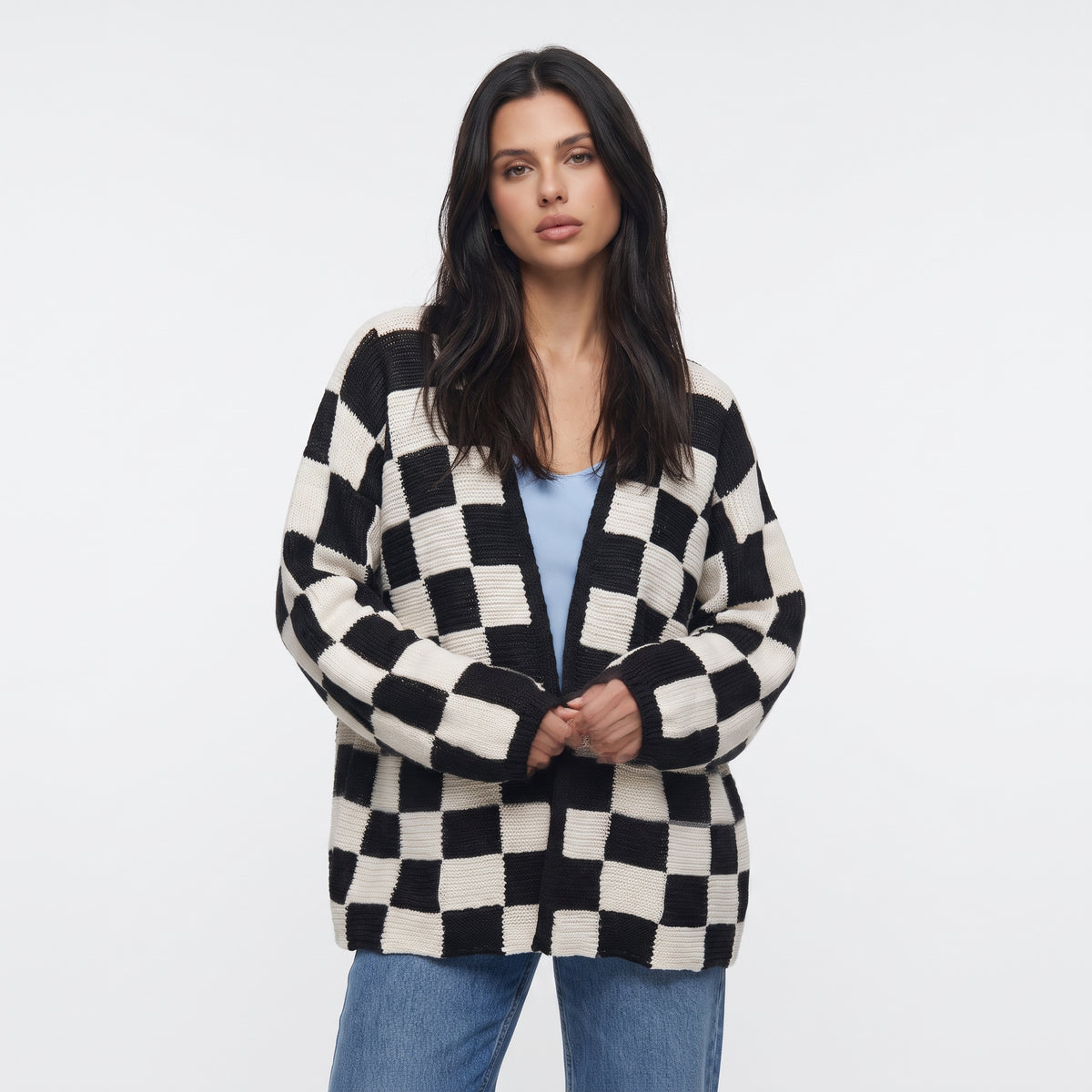 ECHIQUELINE | CARDIGAN DE PUNTO A CUADROS TIPO DAMERO