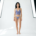 Set Tankini Vintage Azul con Lazo en Contraste