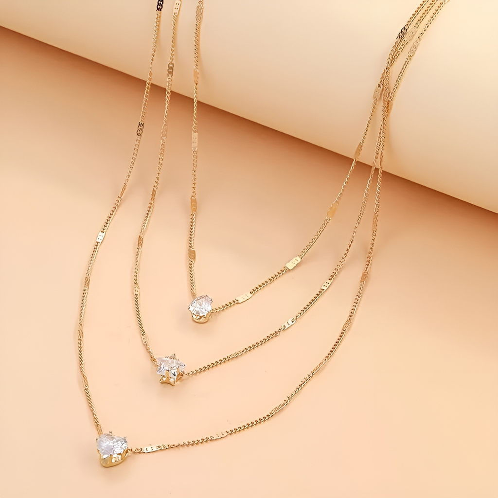 Elegante cadena de Corazon, Estrella y Gema