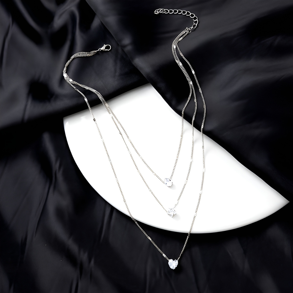 Elegante cadena de Corazon, Estrella y Gema