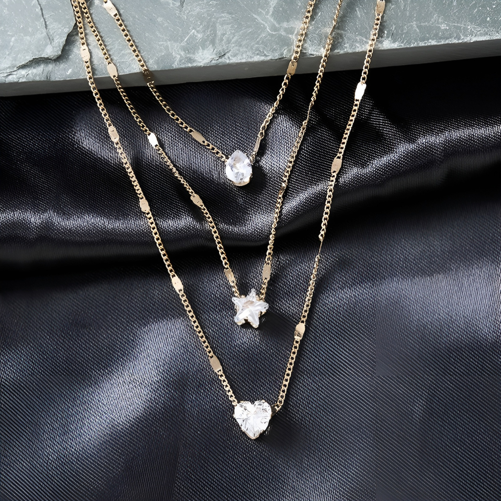 Elegante cadena de Corazon, Estrella y Gema