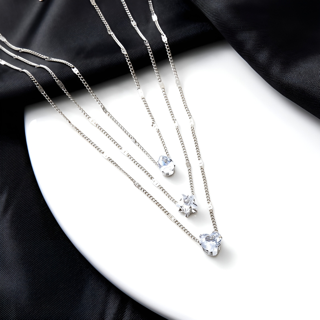 Elegante cadena de Corazon, Estrella y Gema