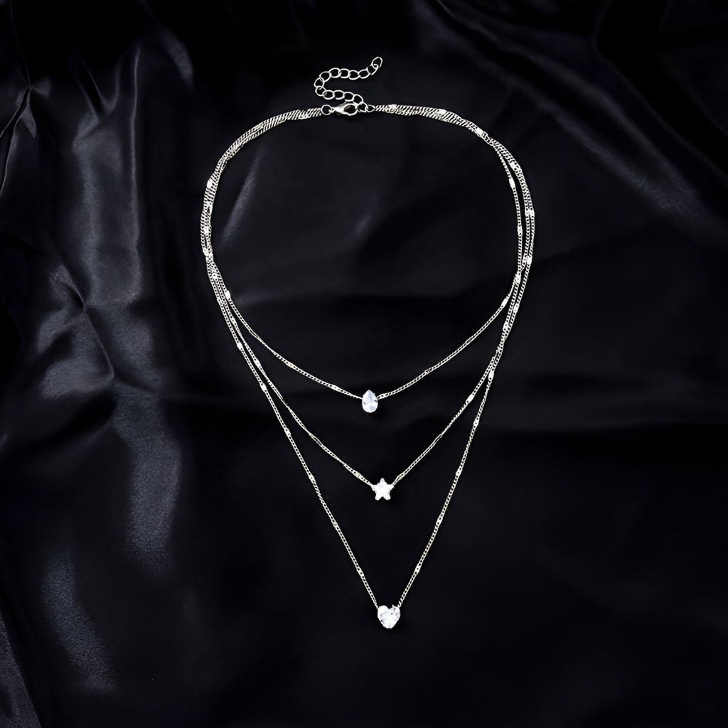 Elegante cadena de Corazon, Estrella y Gema