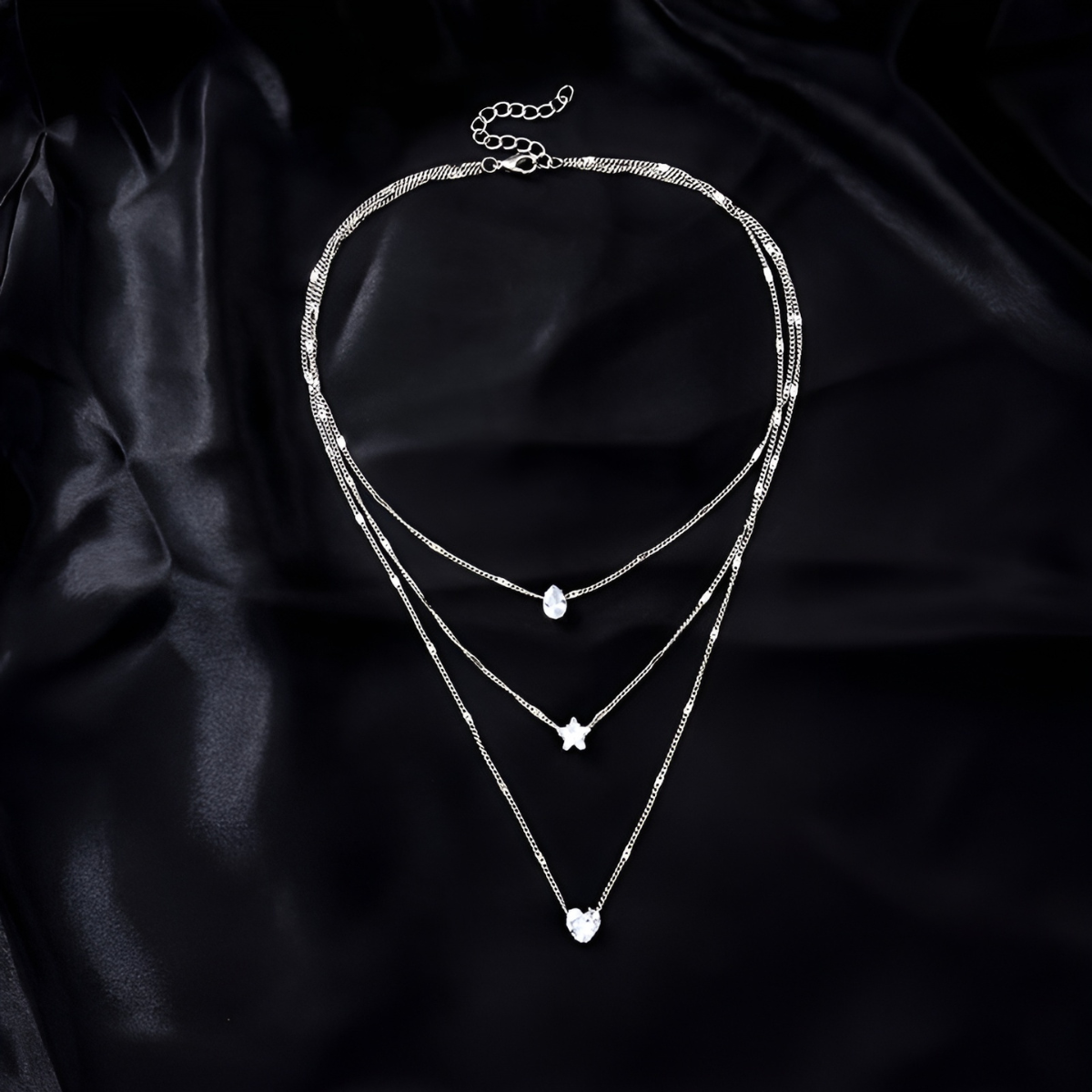 Elegante cadena de Corazon, Estrella y Gema