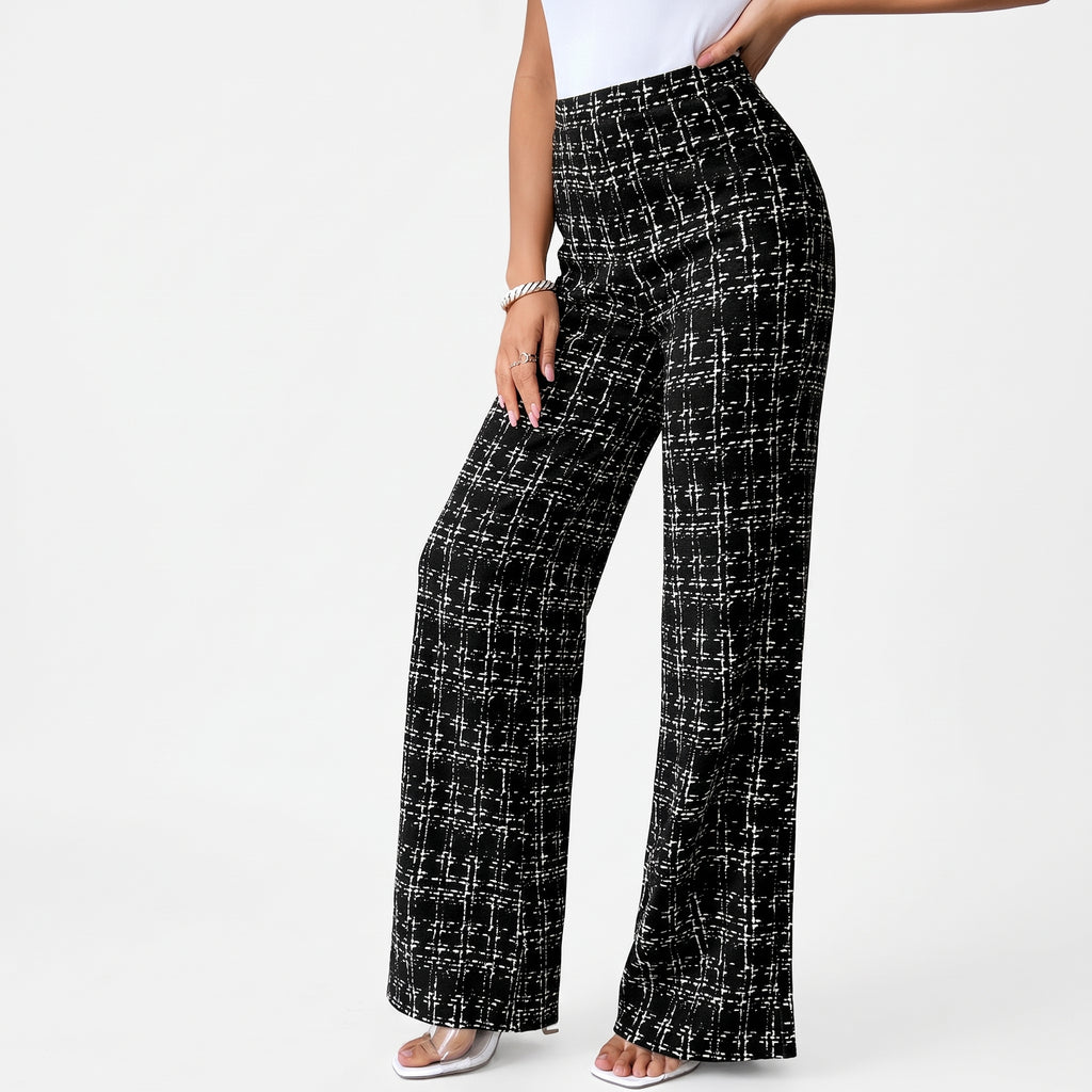 EVASELLE | PANTALON ACAMPANADO DE TWEED A CUADROS