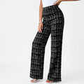EVASELLE | PANTALON ACAMPANADO DE TWEED A CUADROS