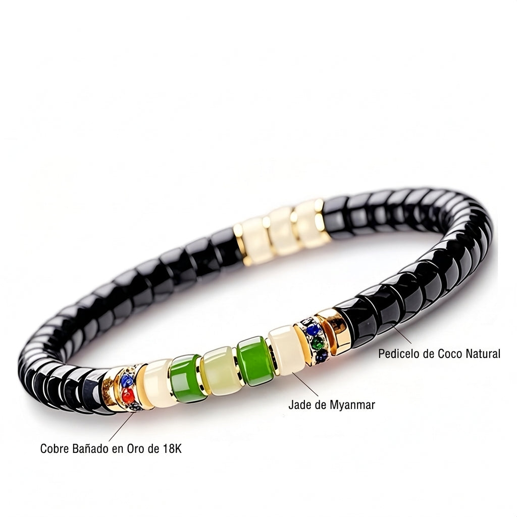 JADENOVA | PULSERA DE PEDICELO DE COCO CON ACENTOS DE JADE